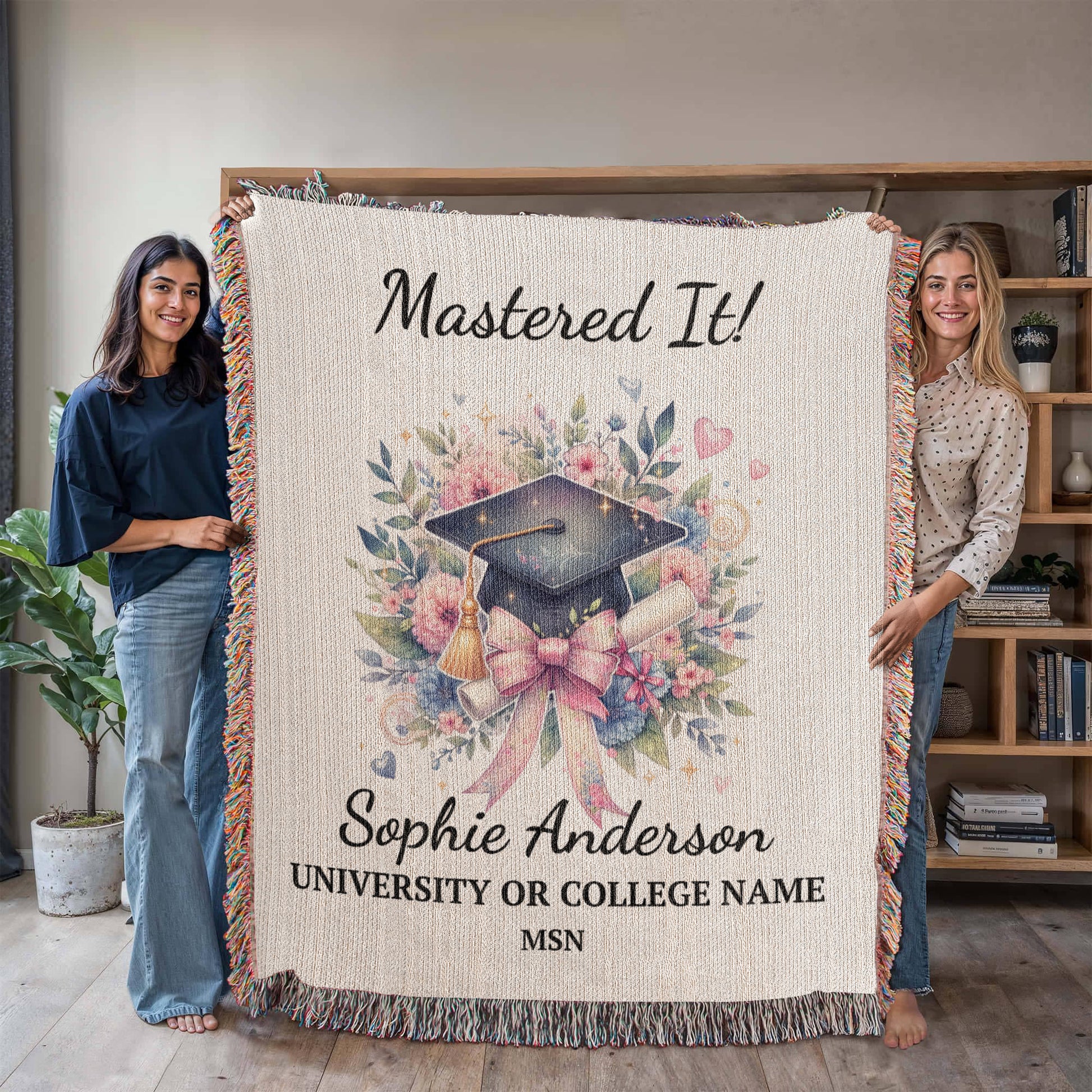 Personalized Masters Degree Woven Throw Blanket MSN MBA-[Heartfelt Family Gift]