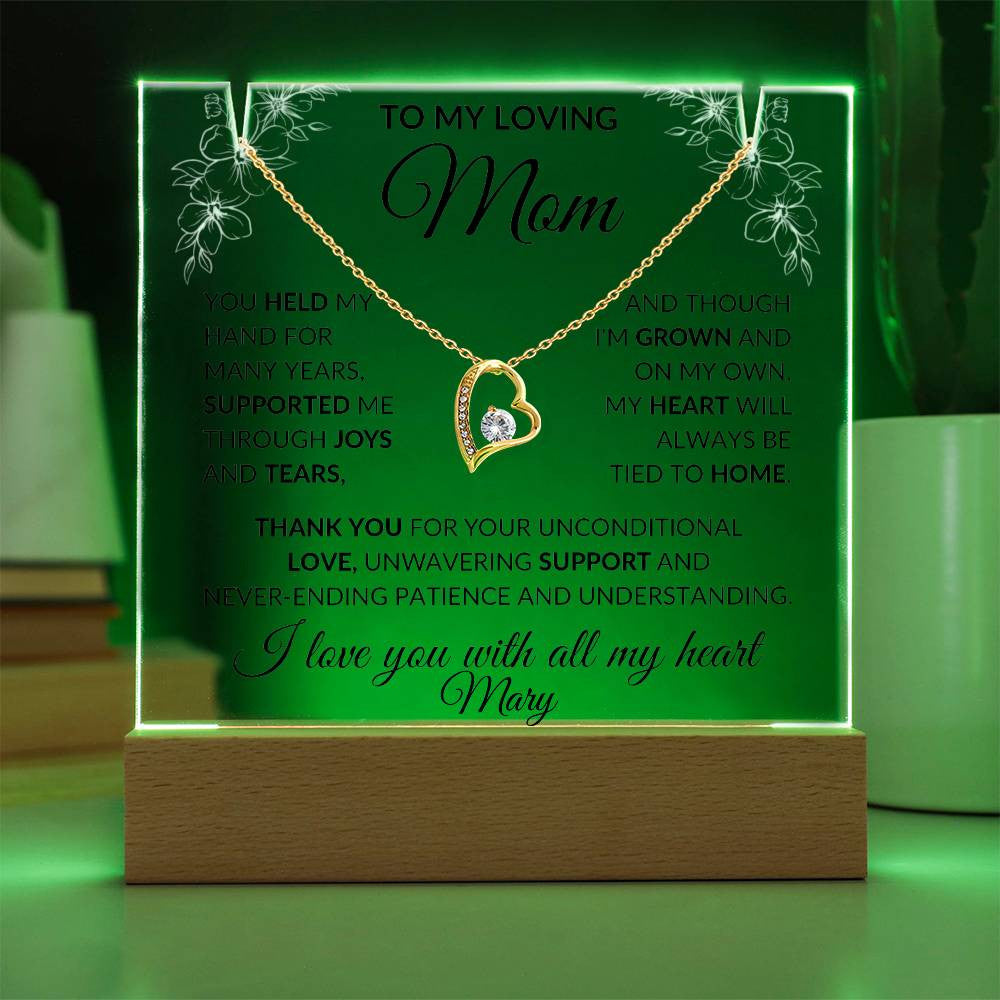 Mom LED Acrylic Heart Necklace & Plaque Gift Set-[Heartfelt Family Gift]
