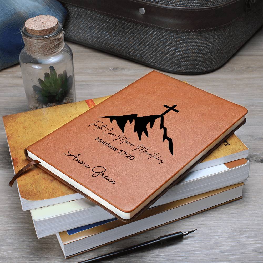 Personalized Bible Verse Journal, Faith Can Move Mountains Matthew 17:20, Christian Gift for Women, Custom Name Scripture Keepsake