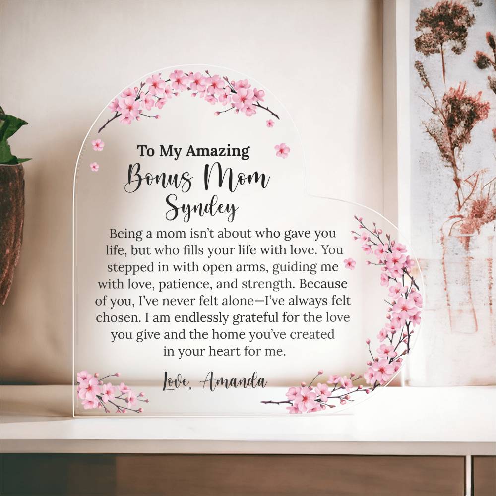 Personalized Bonus Mom Heart Plaque