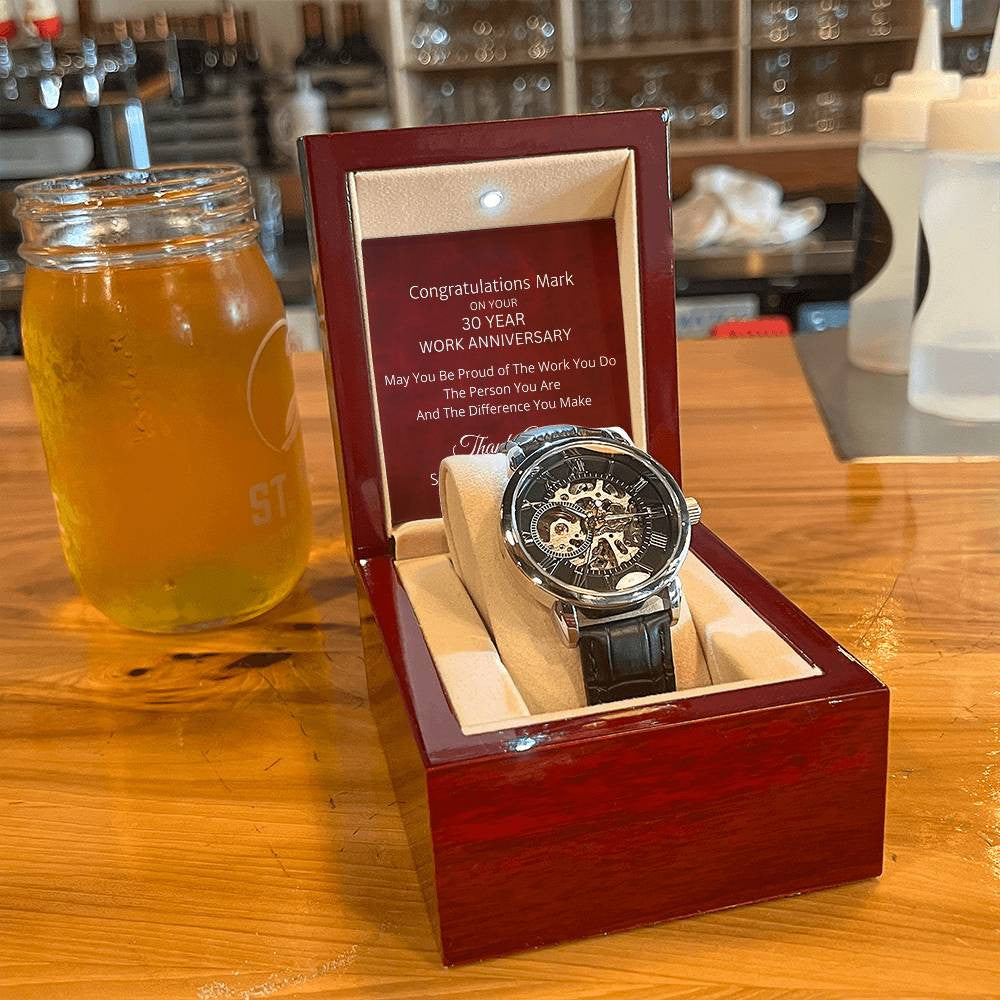 Personalized 30 Year Work Anniversary Openwork Watch - Corporate Employee Appreciation Gifts-[Heartfelt Family Gift]