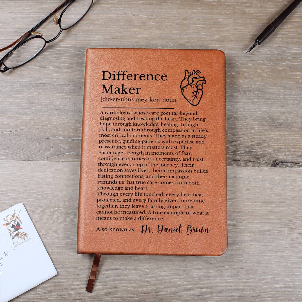 Cardiologist Leather Journal, Thoughtful Difference Maker Gift, Custom Heart Design, Personalized Vegan Notebook, Inspirational Gift
