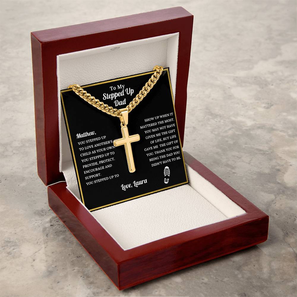 Personalized Stepdad Cross with Cuban Link Chain