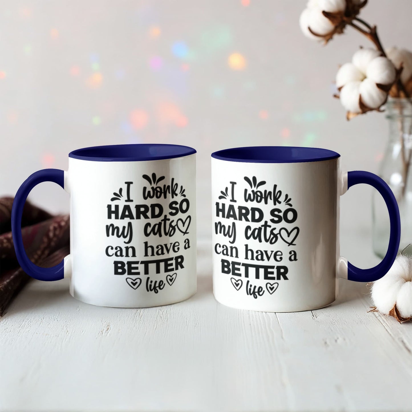 Cat Lover Color Accent Coffee Mug for Office Coworker  - 7 Colors