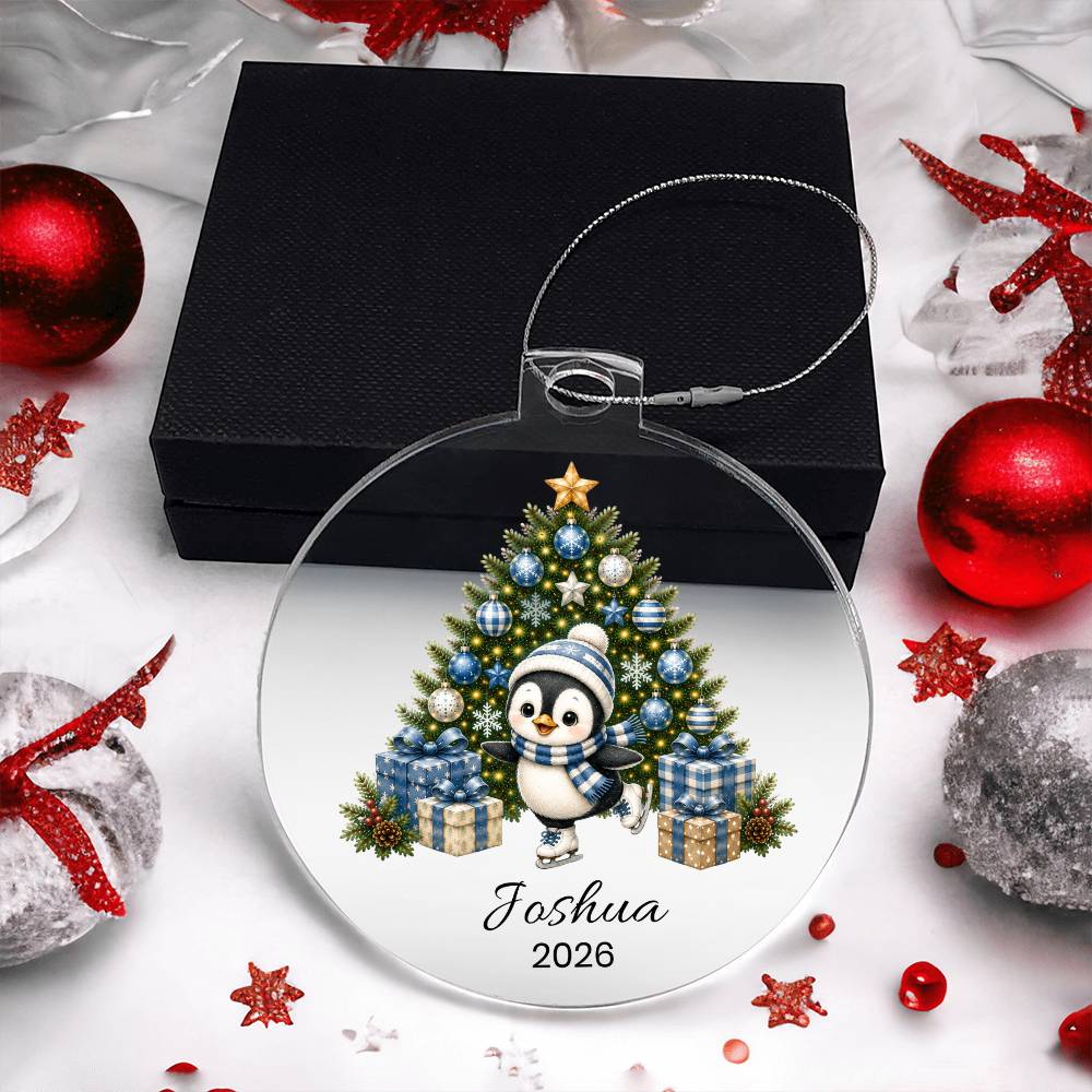 Personalized Penguin Christmas Ornament for Kids