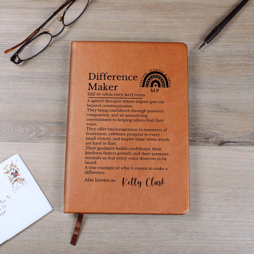 Speech Language Pathologist Gift, Leather Journal, Difference Maker Keepsake, Personalized SLP Notebook, Vegan Leather Diary, Appreciation
