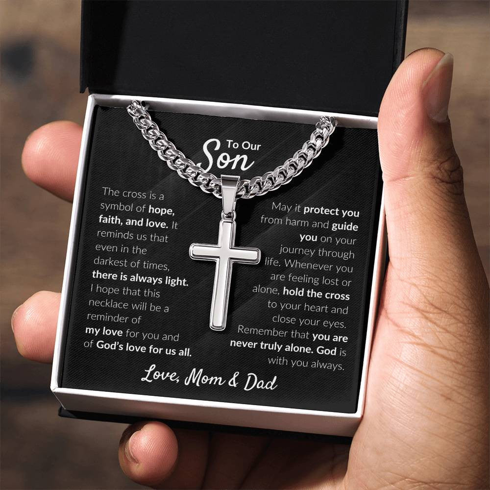 Son Engraved Cross Necklace Gift-[Heartfelt Family Gift]