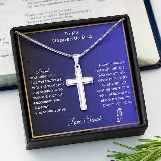 Stepped Up Dad Stainless Cross Necklace-[Heartfelt Family Gift]