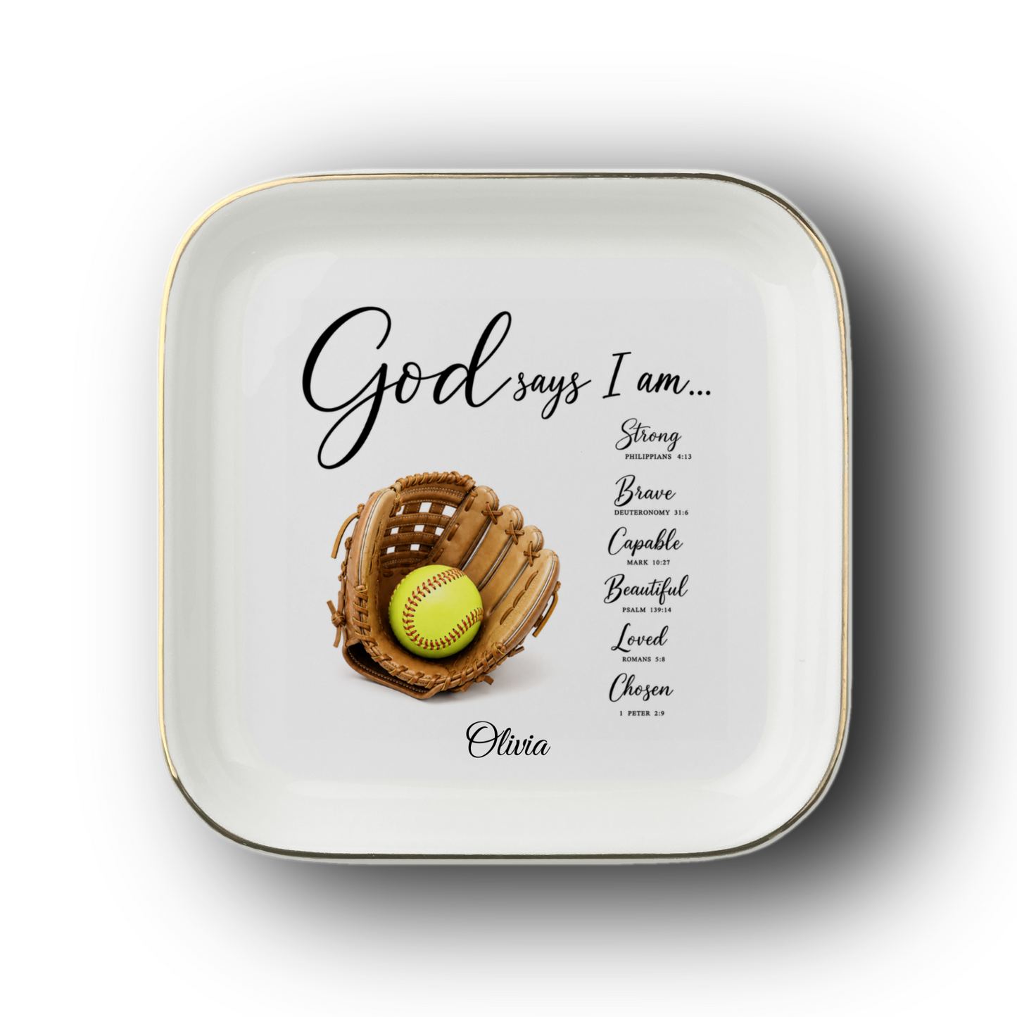 Softball Christian Jewelry Dish Trinket Tray