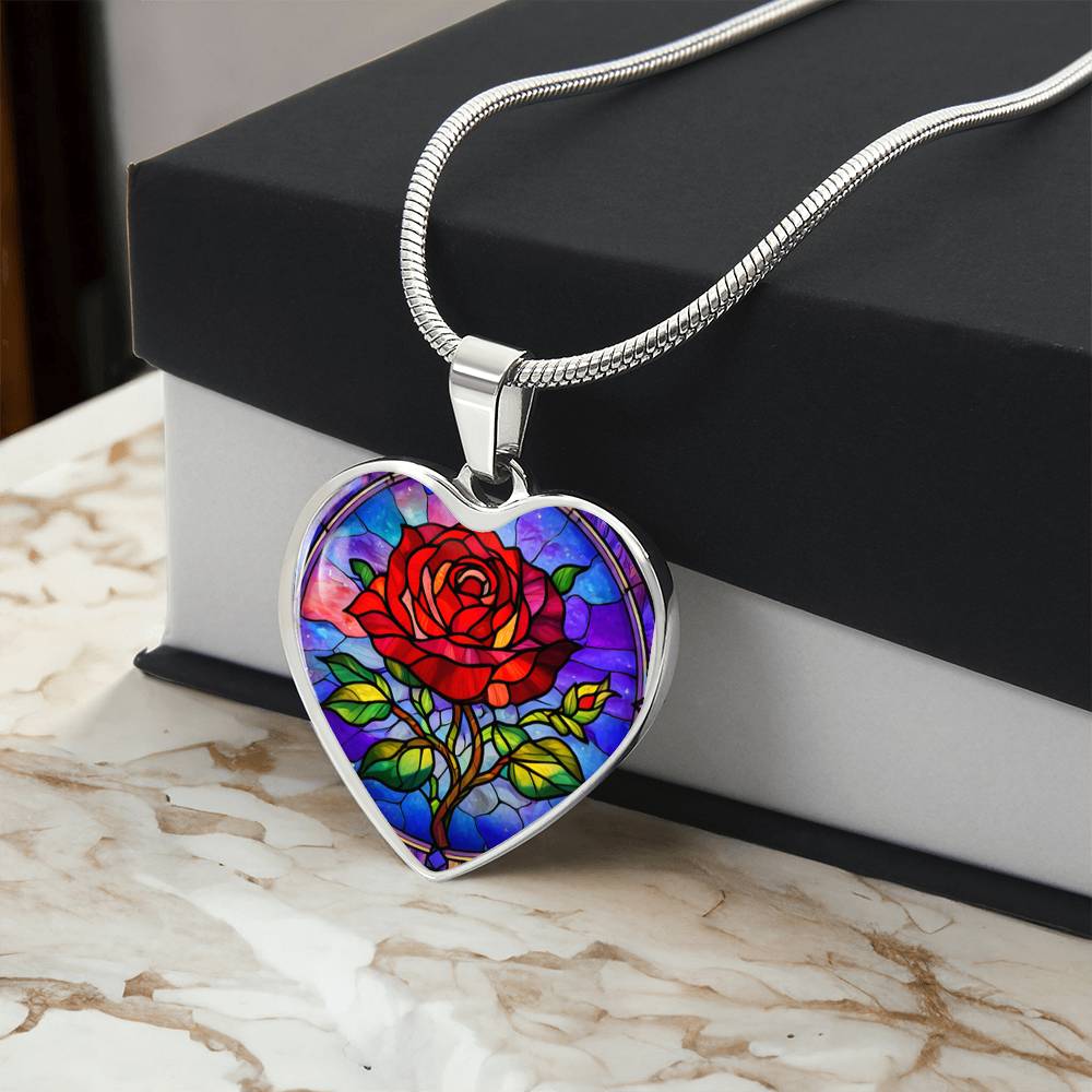 Red Rose Necklace with Engraving