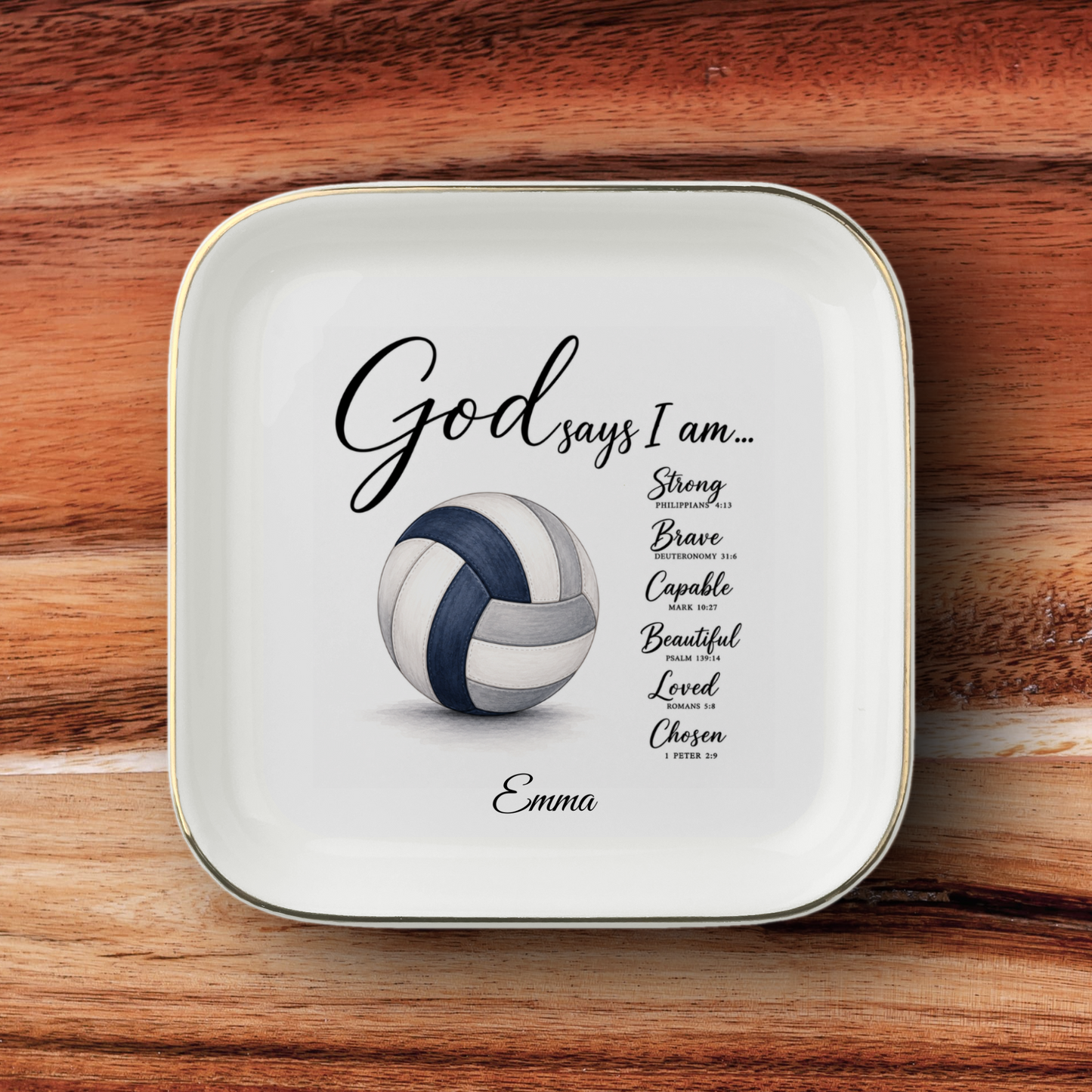 Christian Volleyball Jewelry Dish, Faith Gift for Volleyball Player, God Says I Am Trinket Tray, Inspirational Athlete Keepsake Gift