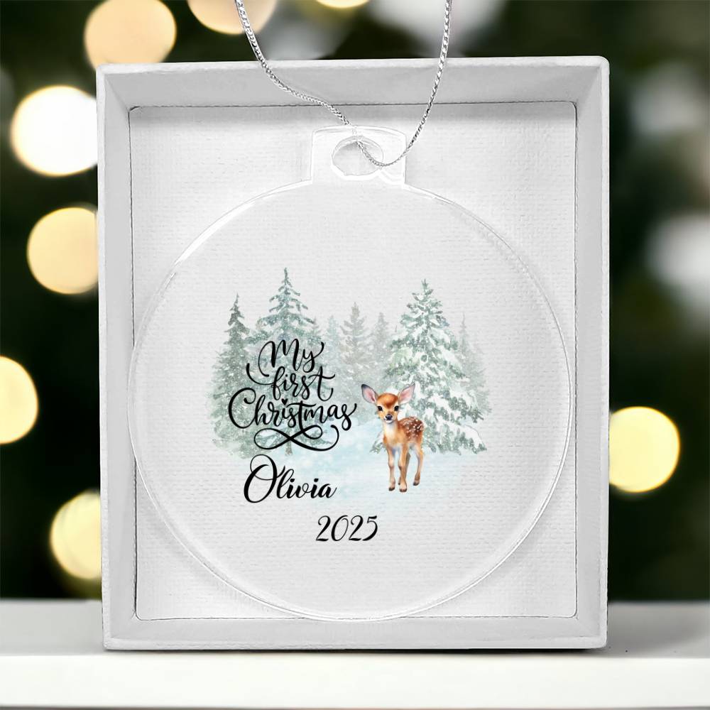 Baby's 1st Christmas Woodland Deer Acrylic Ornament