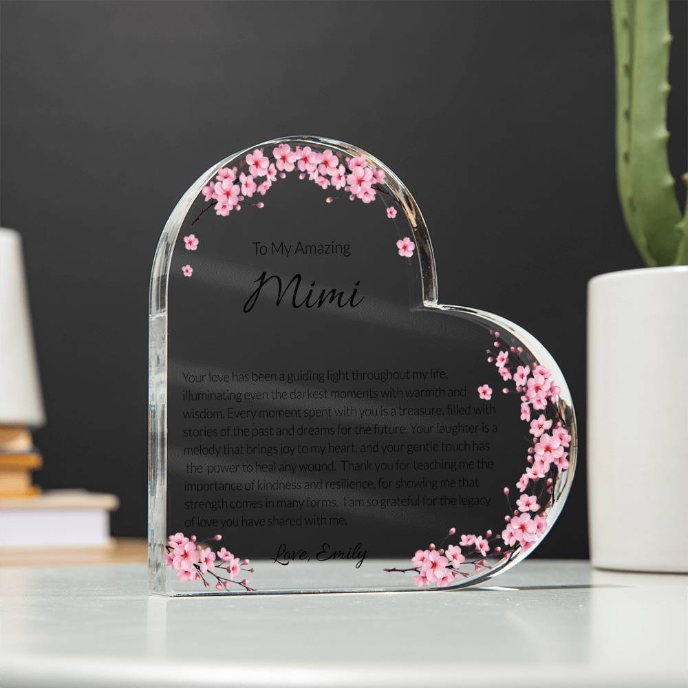 Mimi Acrylic Heart Plaque, Grandma Gift, Personalized Grandma Keepsake, Heartfelt Grandmother Tribute, Mother's Day Gift for Mimi