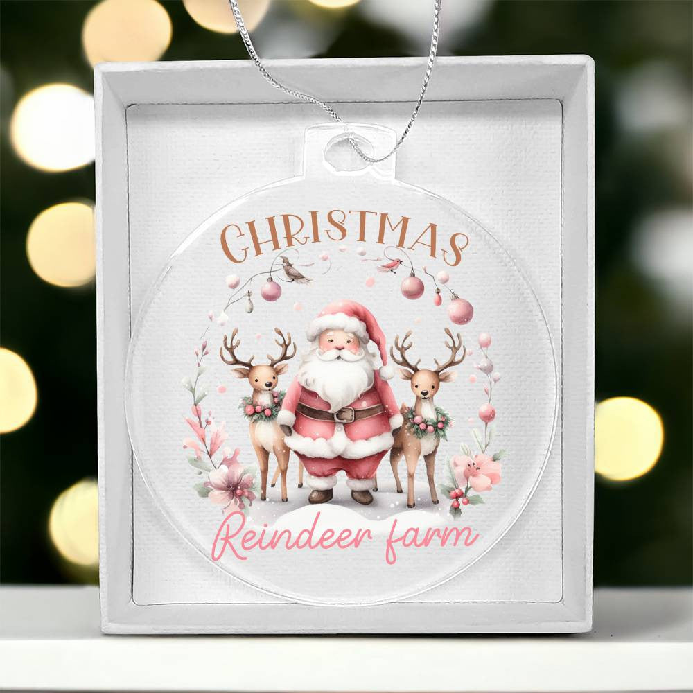 Pink Christmas reindeer farm Acrylic Christmas Ornament-[Heartfelt Family Gift]