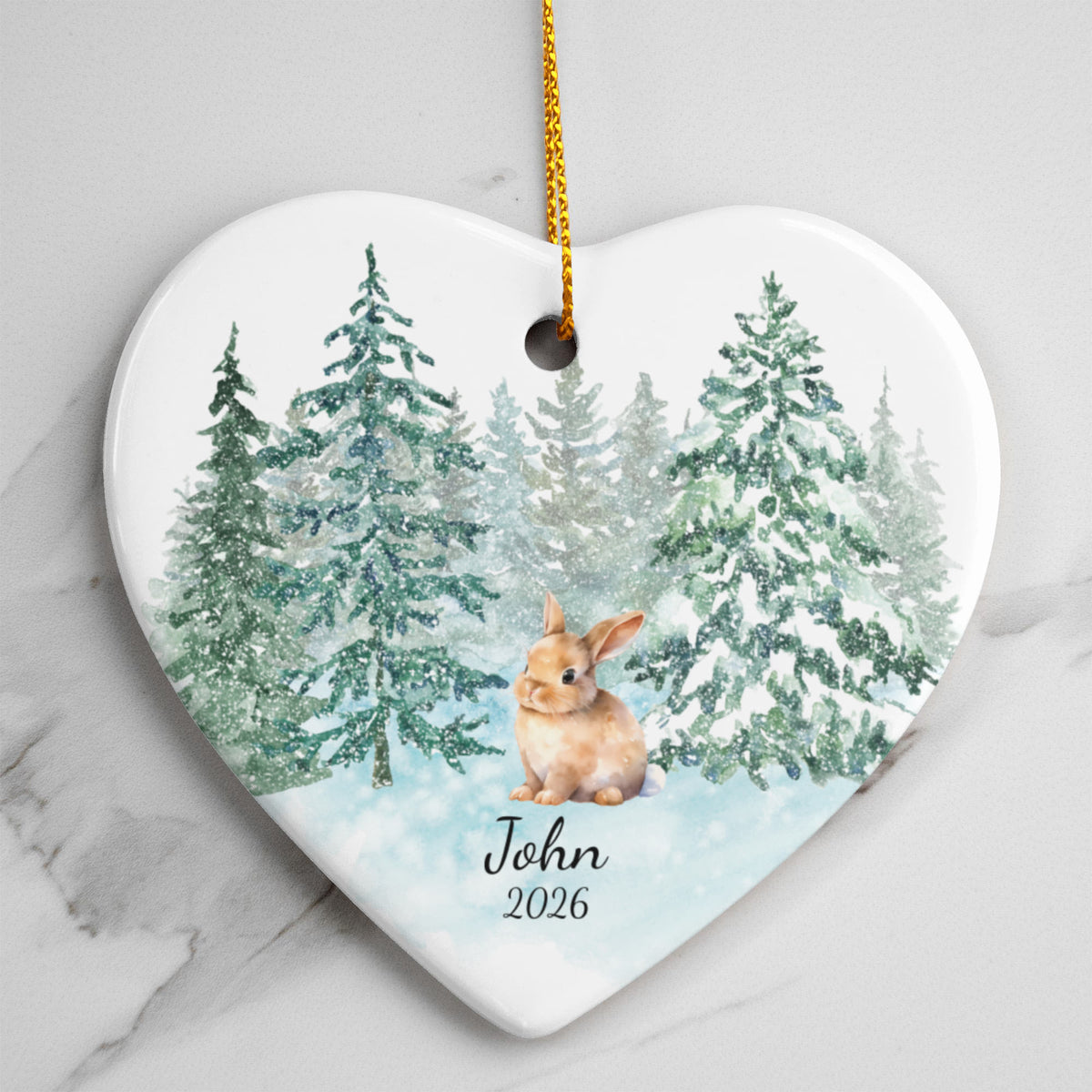 Bunny Woodland Heart Christmas Ornament for Kids