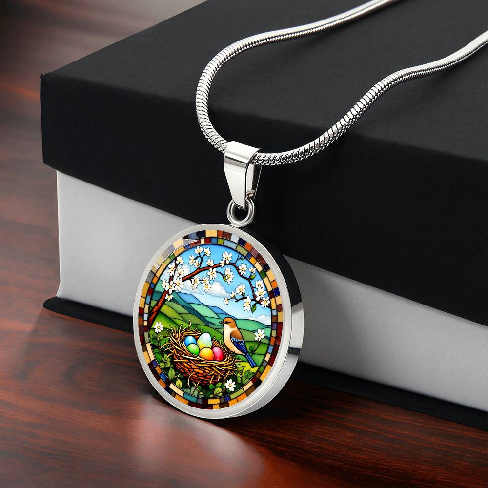 Floral Bird Nest Necklace with Engraving