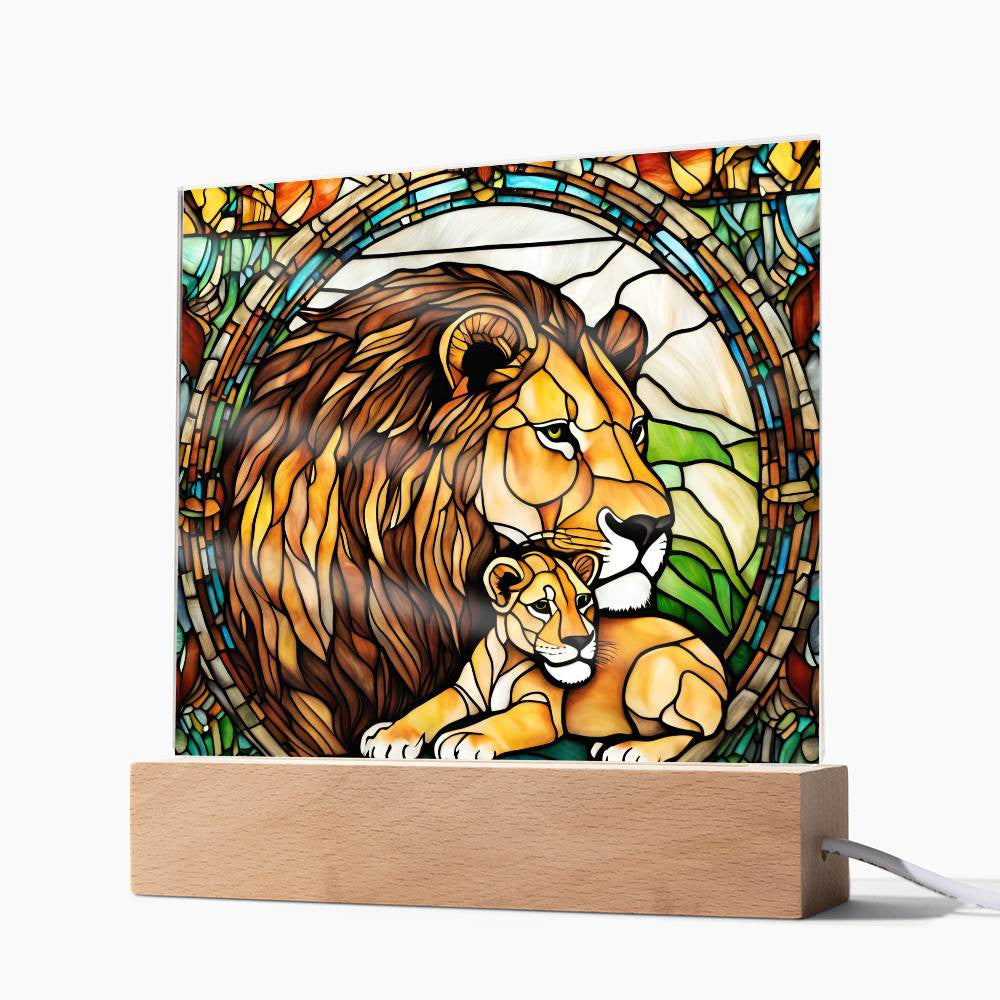 Mama Lion and Cub Acrylic Square Plaque-[Heartfelt Family Gift]