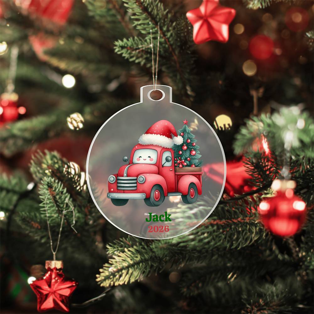 Kids Custom Name Red Truck Ornament