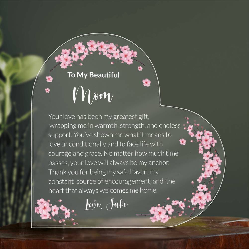 Mom Acrylic Heart Plaque
