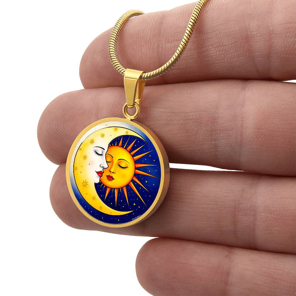 Sun Moon Pendant Necklace with Engraving-[Heartfelt Family Gift]