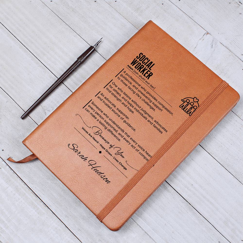Personalized Social Worker Journal, Vegan Leather Notebook, Retirement Gift for Coworker, Graduation Present