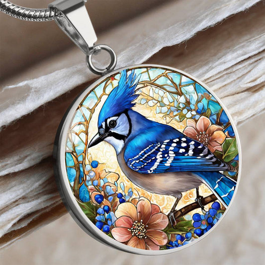 Bluebird Round Pendant Necklace in Gold or silver-[Heartfelt Family Gift]