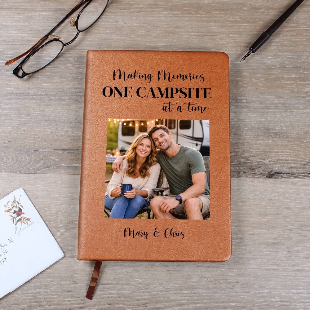 Personalized Camping Photo Journal, Vegan Leather Notebook, Custom Adventure Diary, Memory Keepsake, Outdoor Travel Gift