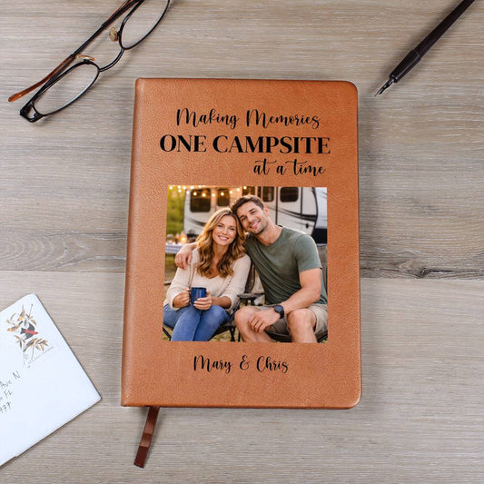 Personalized Camping Photo Journal, Vegan Leather Notebook, Custom Adventure Diary, Memory Keepsake, Outdoor Travel Gift