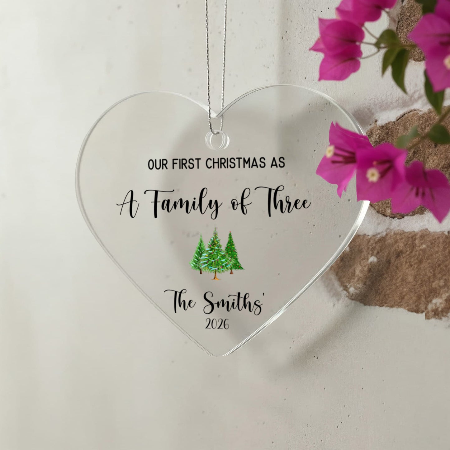 First Christmas As A Family of Three Ceramic Heart Ornament