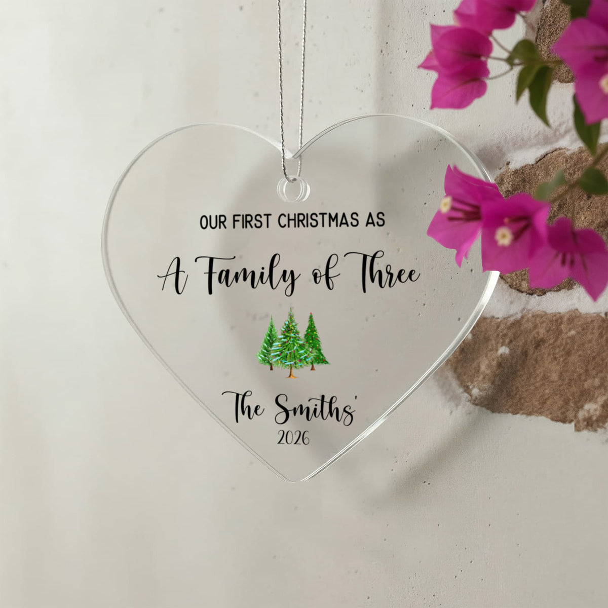 First Christmas As A Family of Three Ceramic Heart Ornament