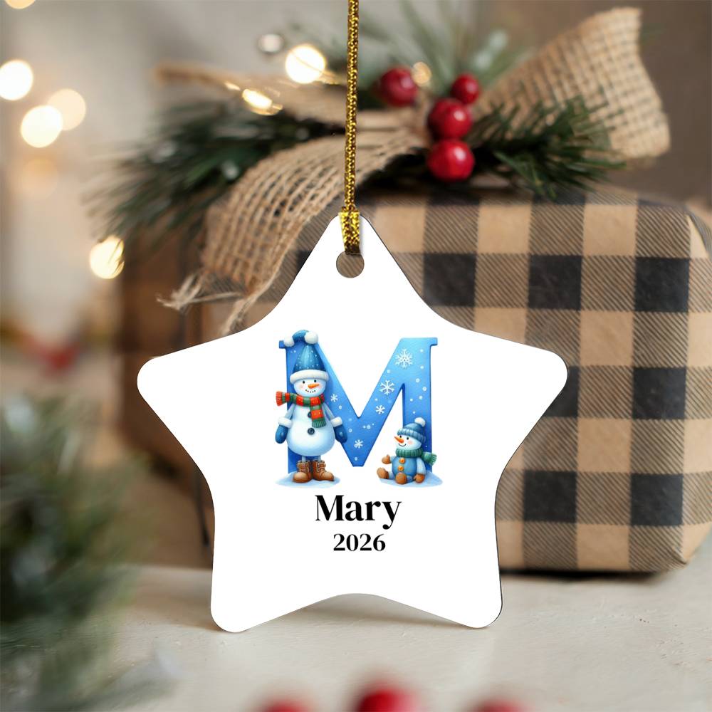 Snowman Initial Star Ornament