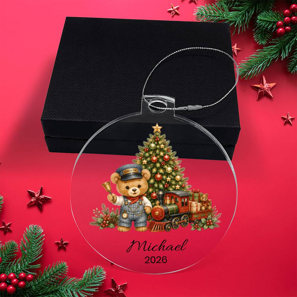 Personalized Teddy Bear Train Christmas Ornament