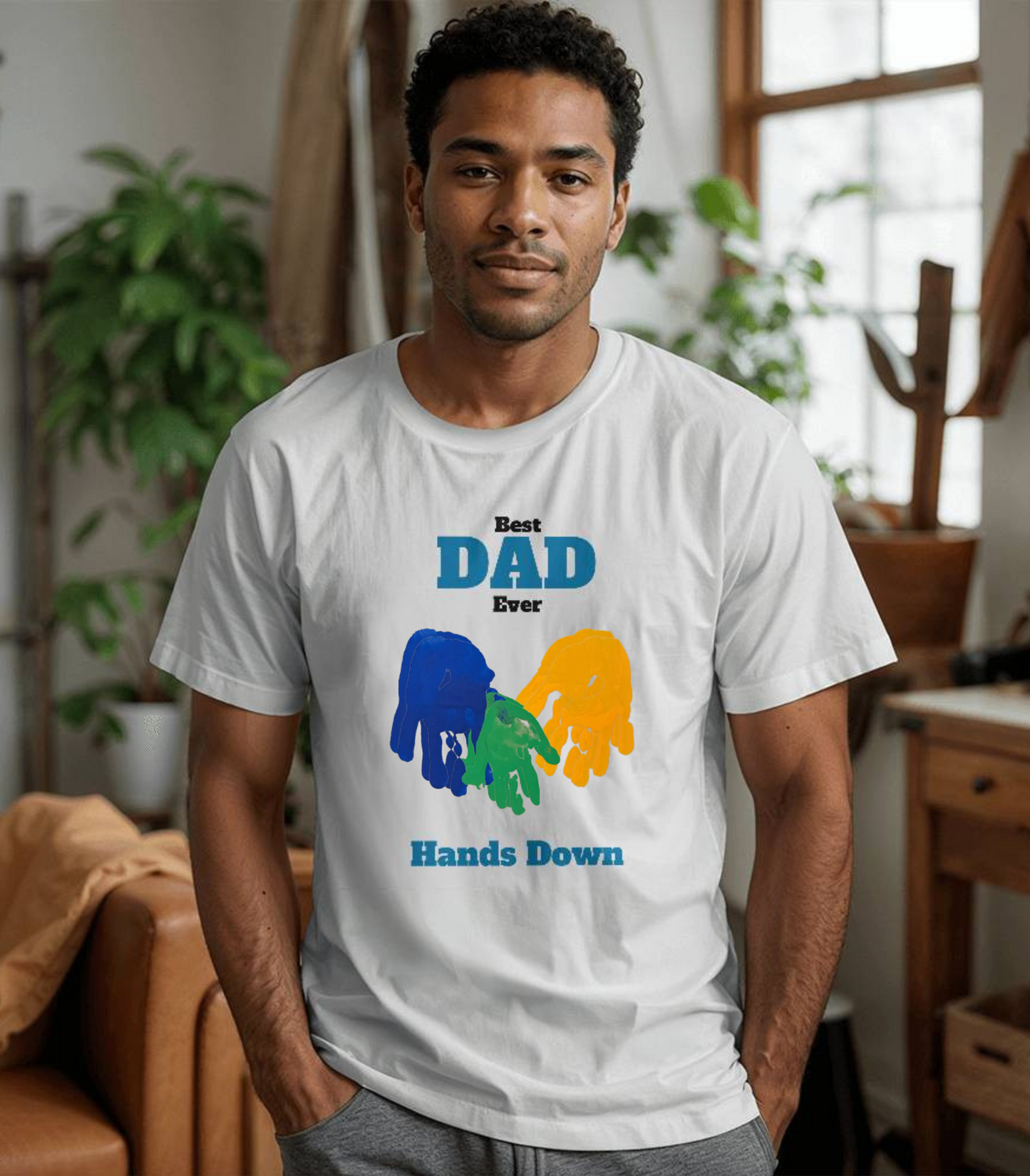 Best Dad Ever Handprint Tshirt-[Heartfelt Family Gift]