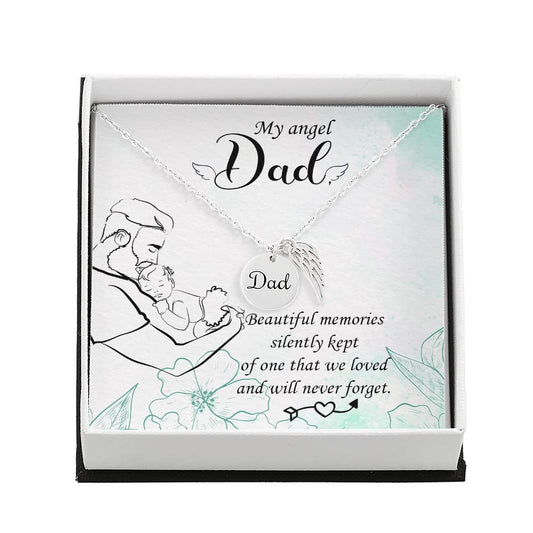 Dad Memorial Necklace Angel Wing Charm -Beautiful memories-[Heartfelt Family Gift]