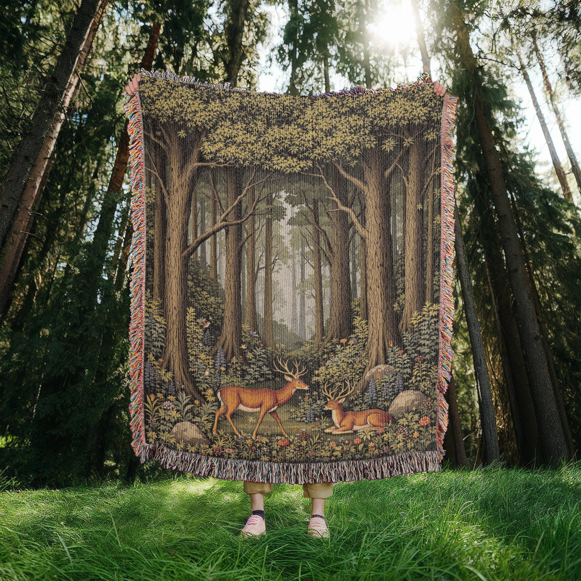 Forest Deer Woven Cotton Blanket Throw-[Heartfelt Family Gift]