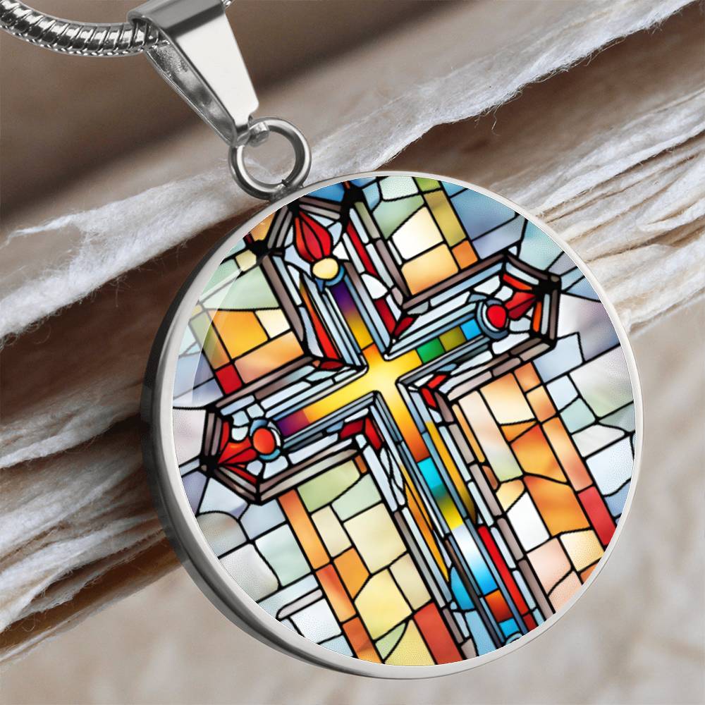 Stained Glass Cross Pendant Necklace