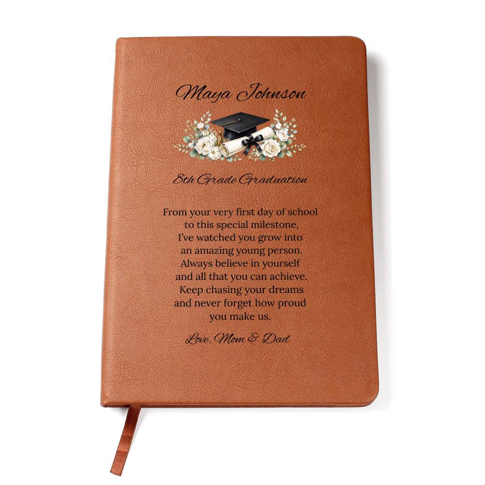 8th Grade Graduation Journal, Personalized Graduation Gift, Leather Keepsake Journal, Inspirational Message for Students, Gift for Kids
