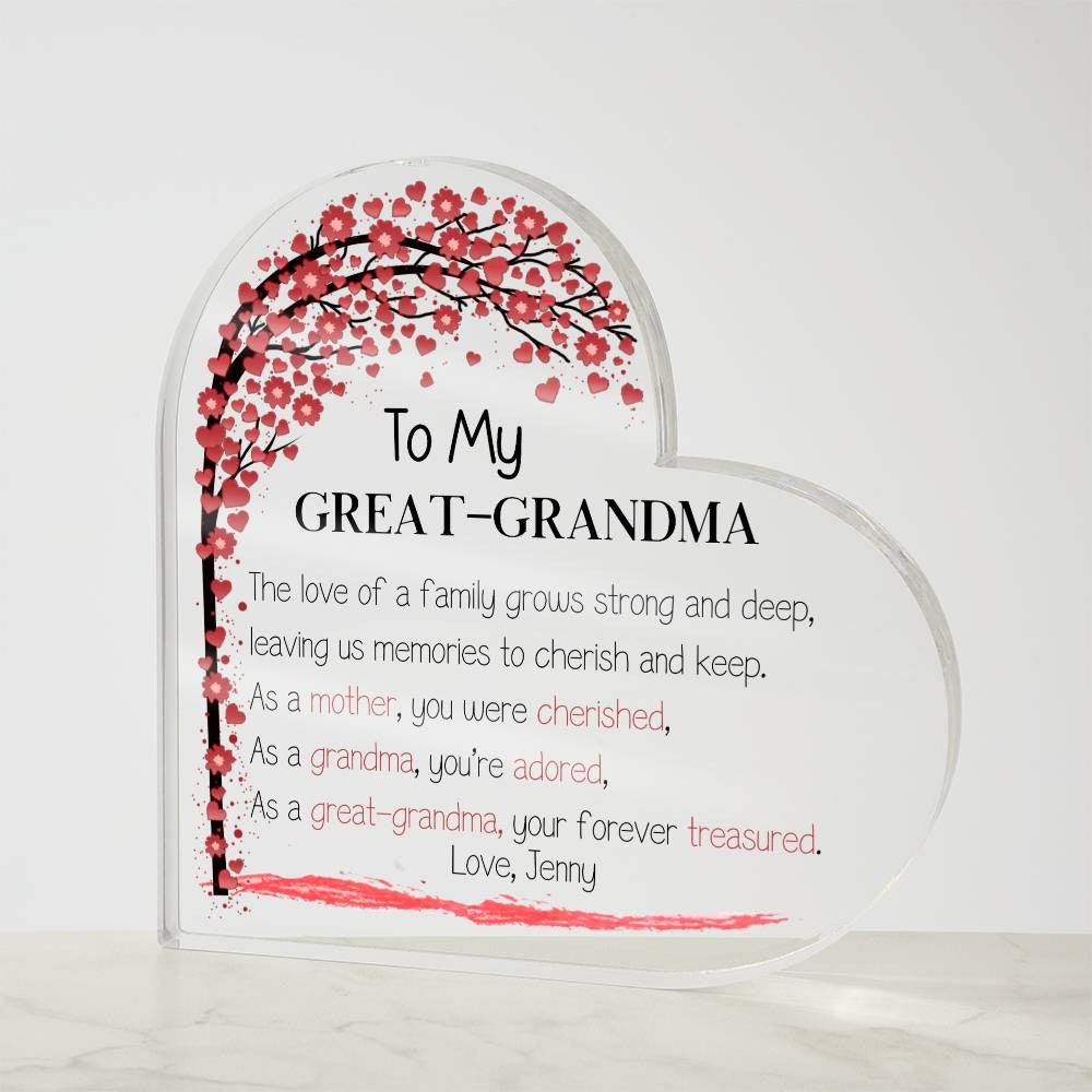 Mother's Day Gift for Great-grandma, Grammy Gift, Heart Acrylic Plaque