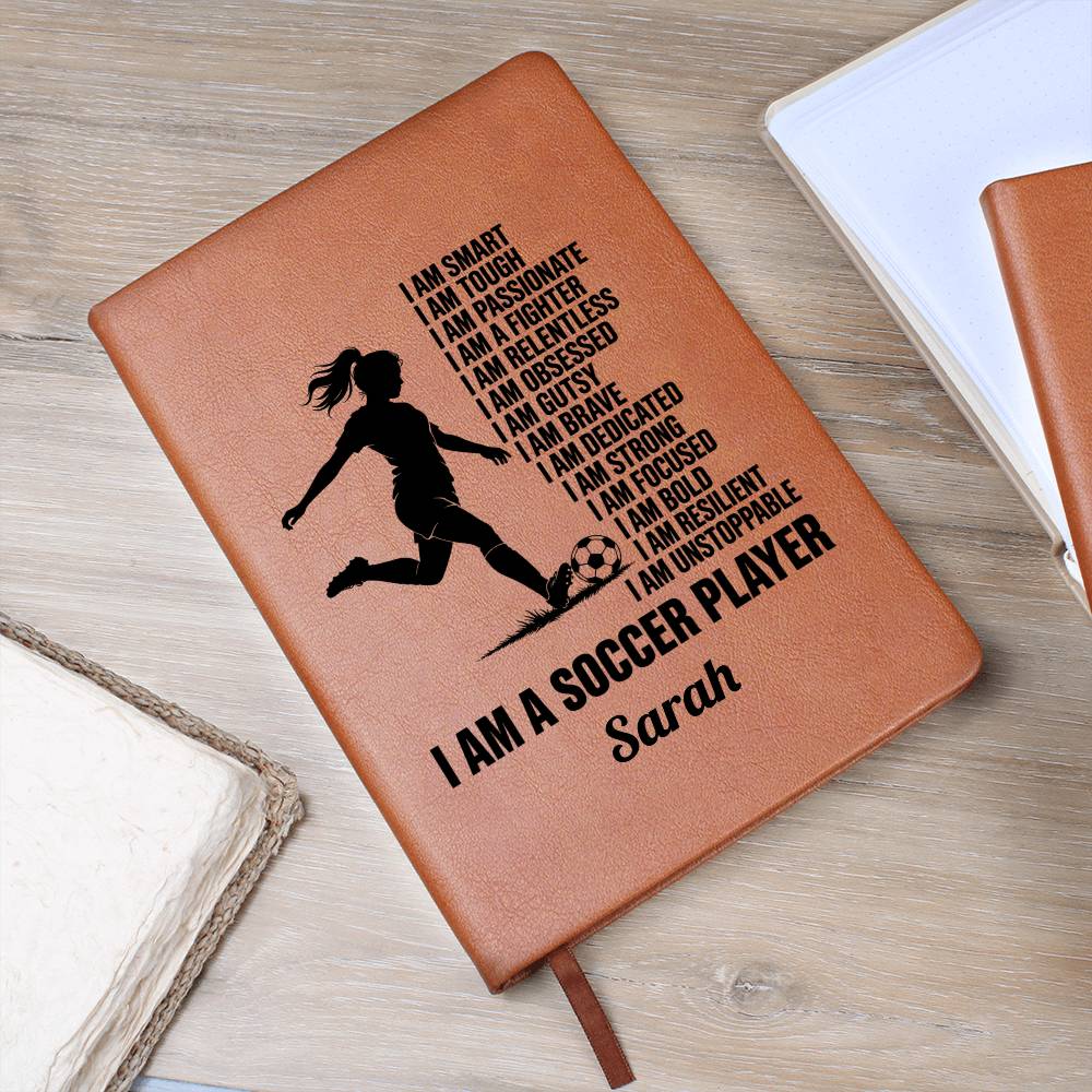Personalized Soccer Player Affirmation Journal, Vegan Leather Cover, Empowering Gift, Custom Name, Motivation Notebook