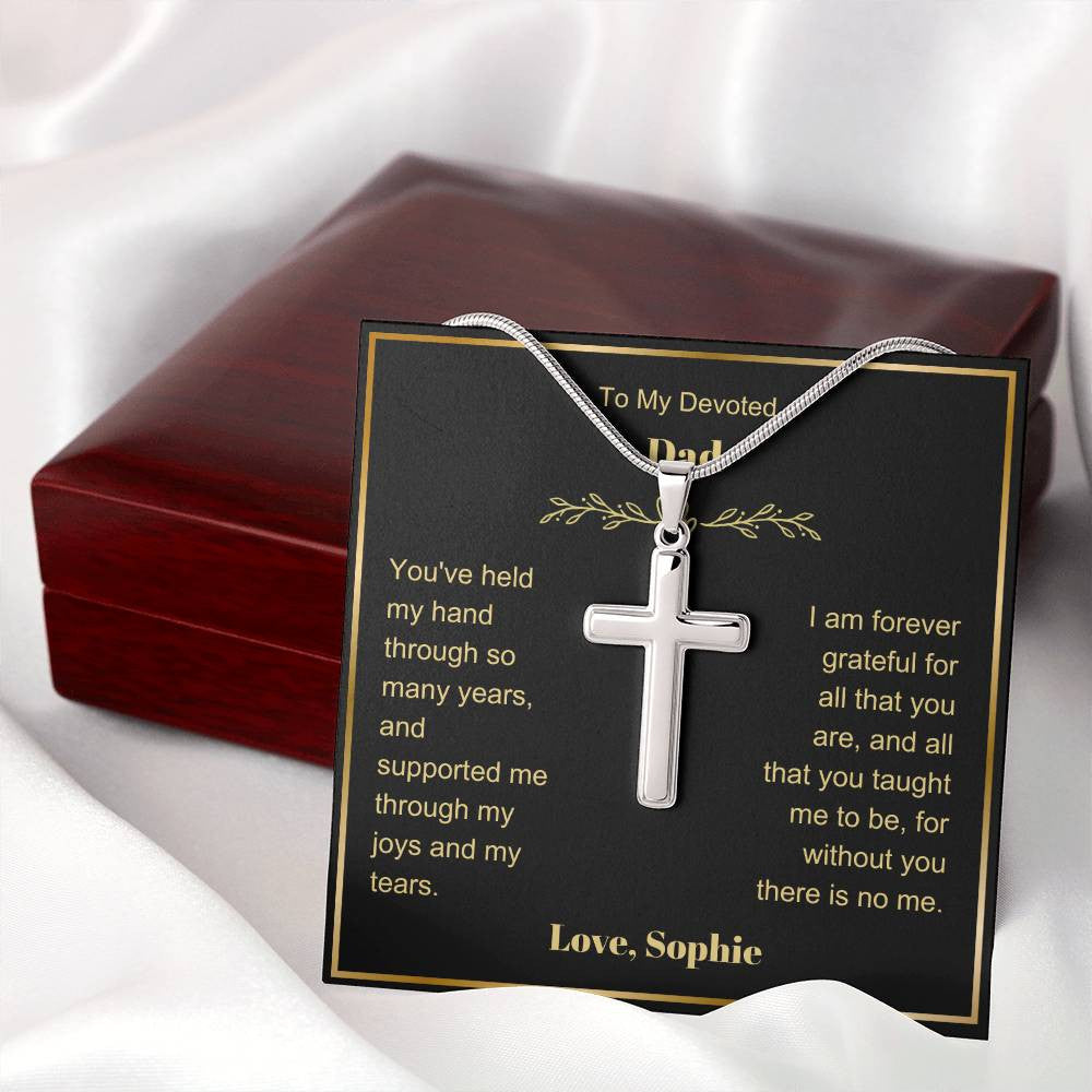Dad Engraved Cross Necklace-[Heartfelt Family Gift]