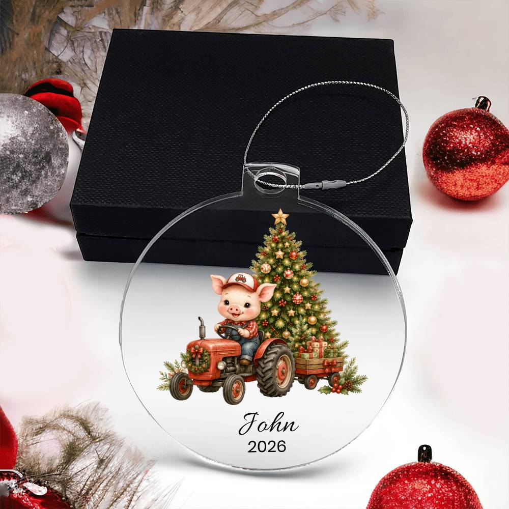 Personalized Farm Animal Tractor Christmas Ornament
