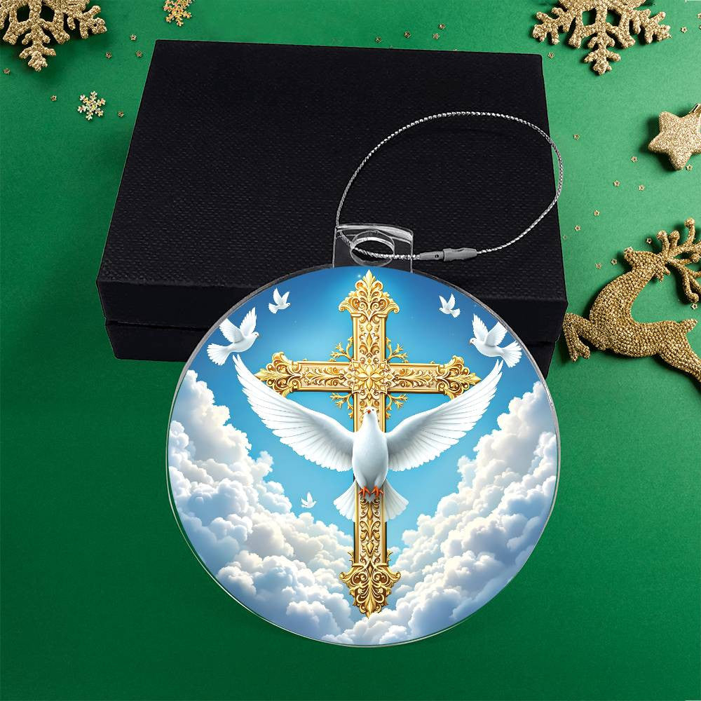 Cross and Dove Acrylic Christmas Ornament
