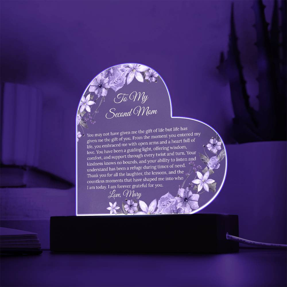 Personalized Second Mom Acrylic Heart Plaque