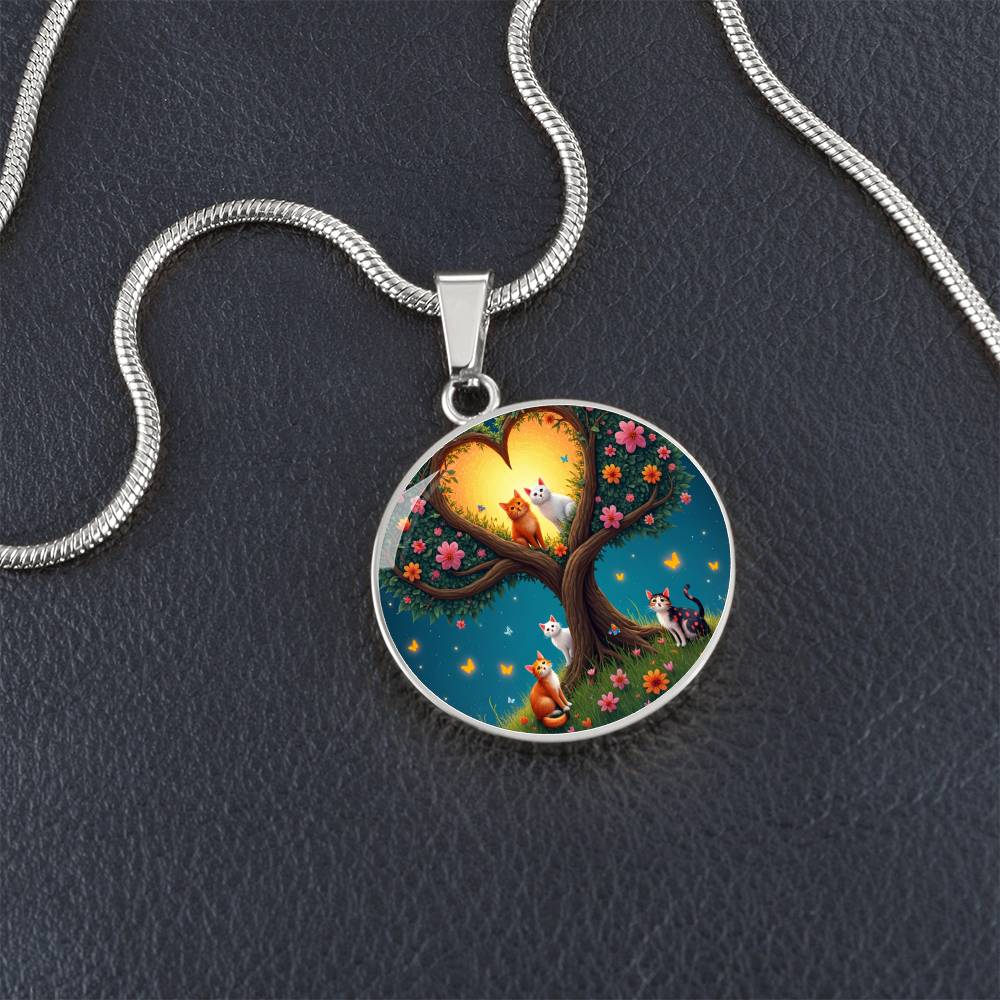 Personalized Cat Lover Pendant Necklace, Engraved Cat Jewelry, Unique Cat Gift, Heart-Shape Tree Design, Pet Memorial Jewelry, rainbow bridge