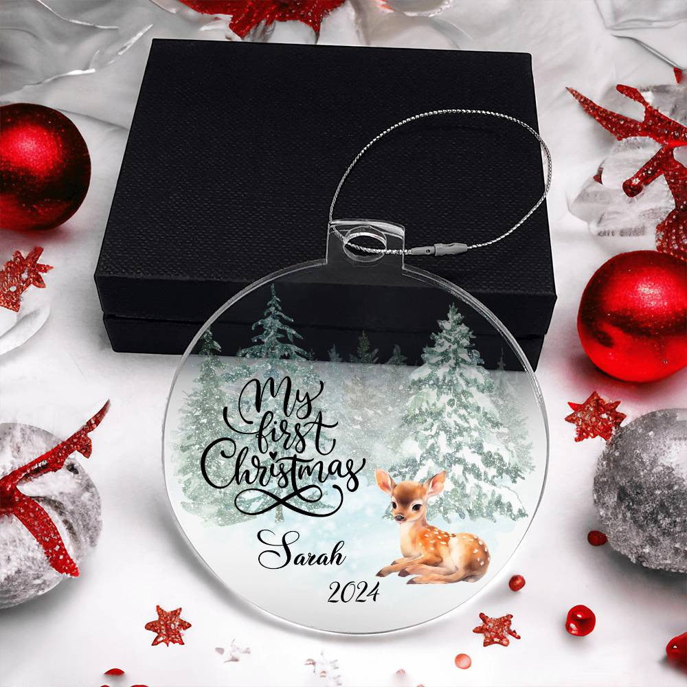 Baby's 1st Christmas Deer Acrylic Ornament-[Heartfelt Family Gift]