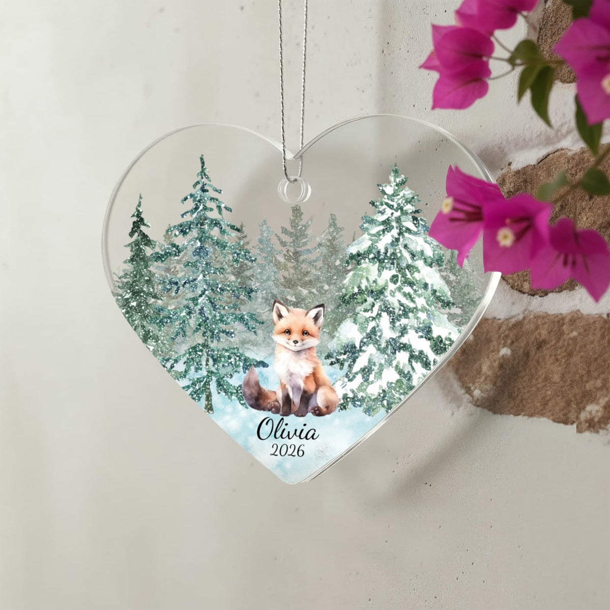 Fox Woodland Heart Christmas Ornament for Kids
