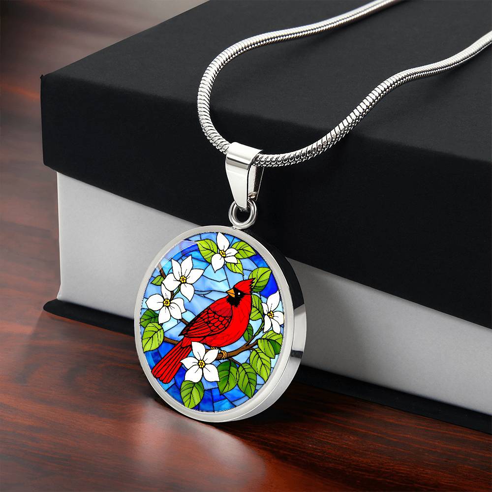 Cardinal Faux Stain Glass Pendant Necklace