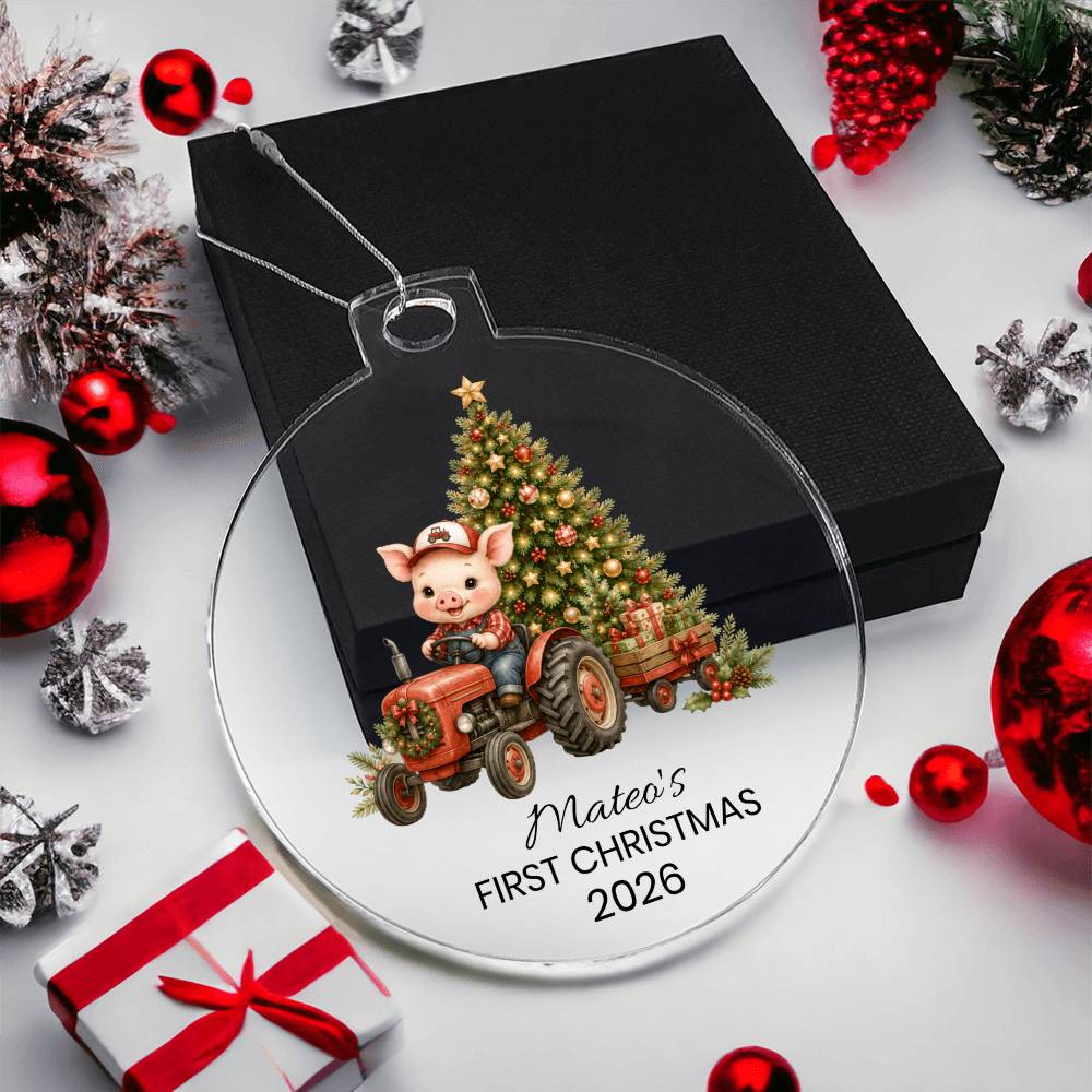 Personalized Farm Animal Tractor Christmas Ornament