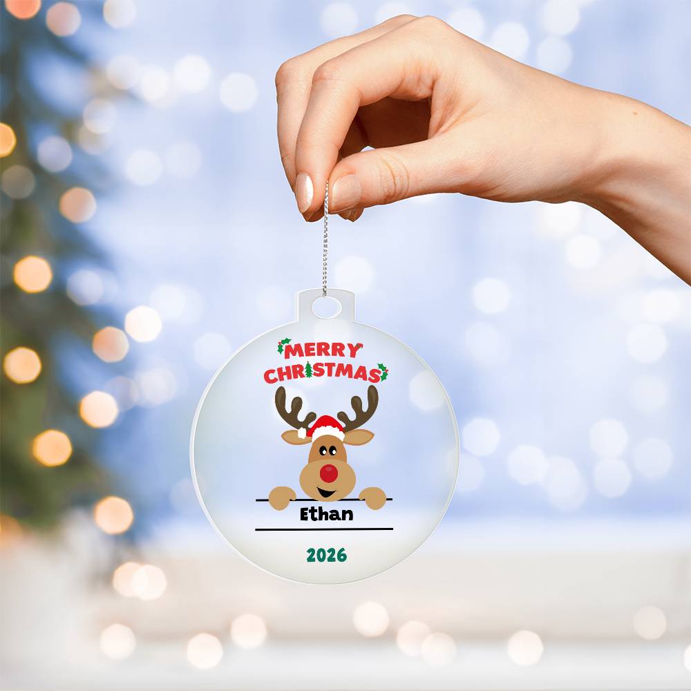 Personalized Reindeer Christmas Ornament for Kids - Customizable Boys and Girls Holiday Decor