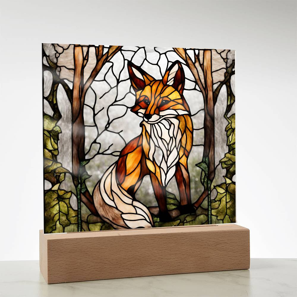 Fox In The Woods Faux Stained Glass Acrylic Plaque Giftt